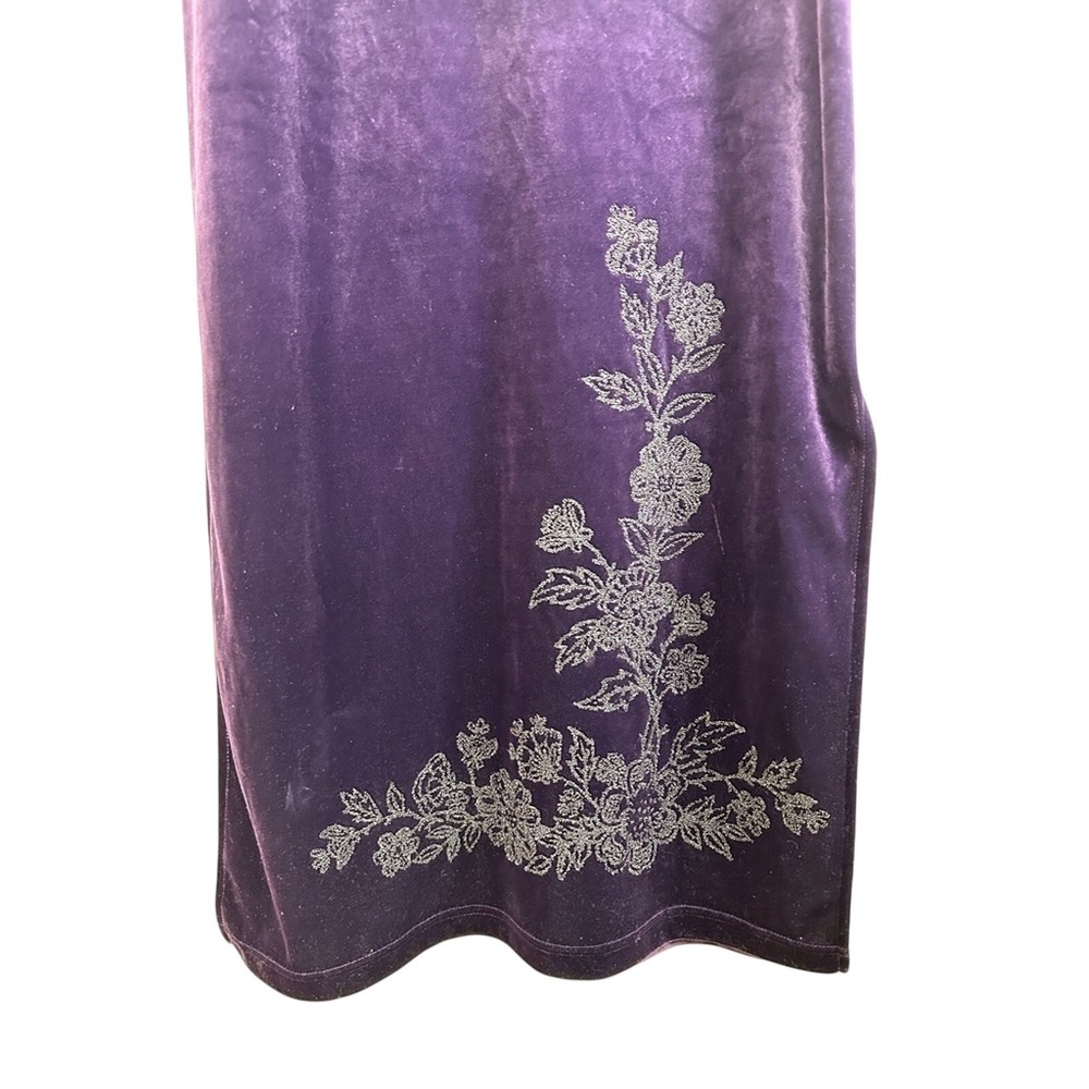 Vintage Style Studio Purple Velvet Maxi Asian Cheongsam Floral Whimsygoth Y2K M - Picture 5 of 5
